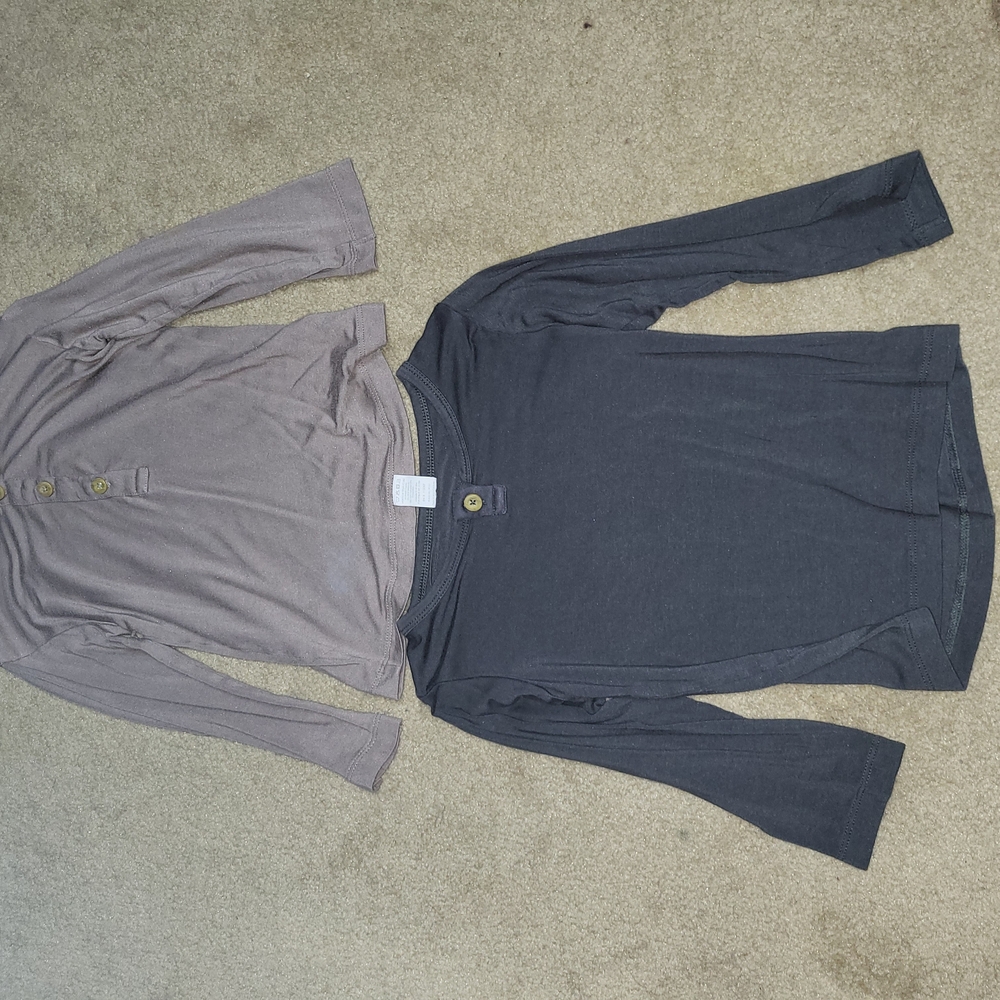 Set of Two Long Sleeve Henley Shirts - Gray and Taupe